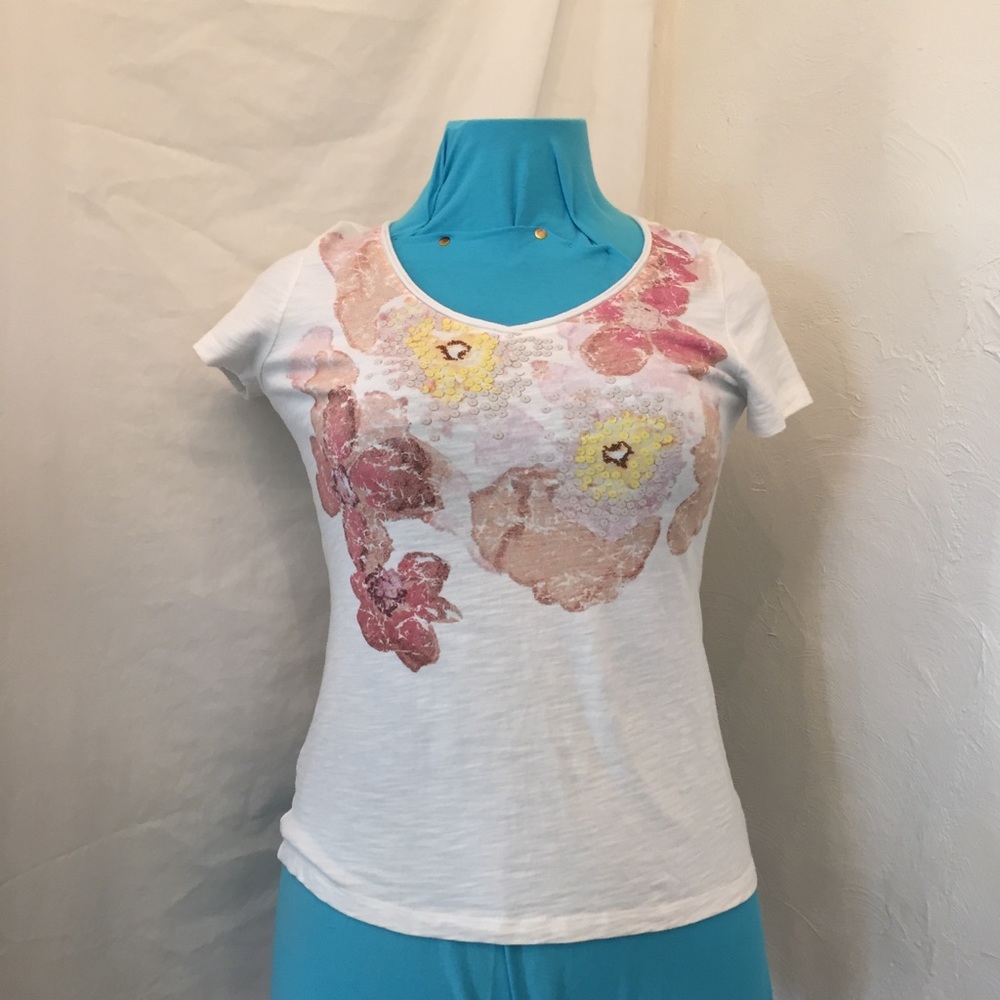 St. John's Bay White Shirt with Flowers Size L
